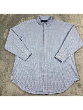 Vintage Ralph Lauren Shirt Mens 16.5 32 / 33 Blue Plaid Classic Fit Button Down